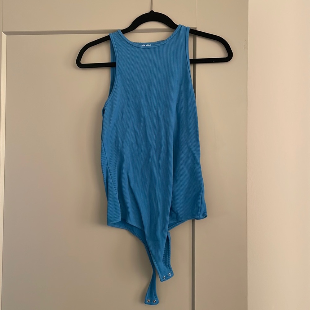 Abercrombie & Fitch Ribbed Blue High-Neck Bodysuit